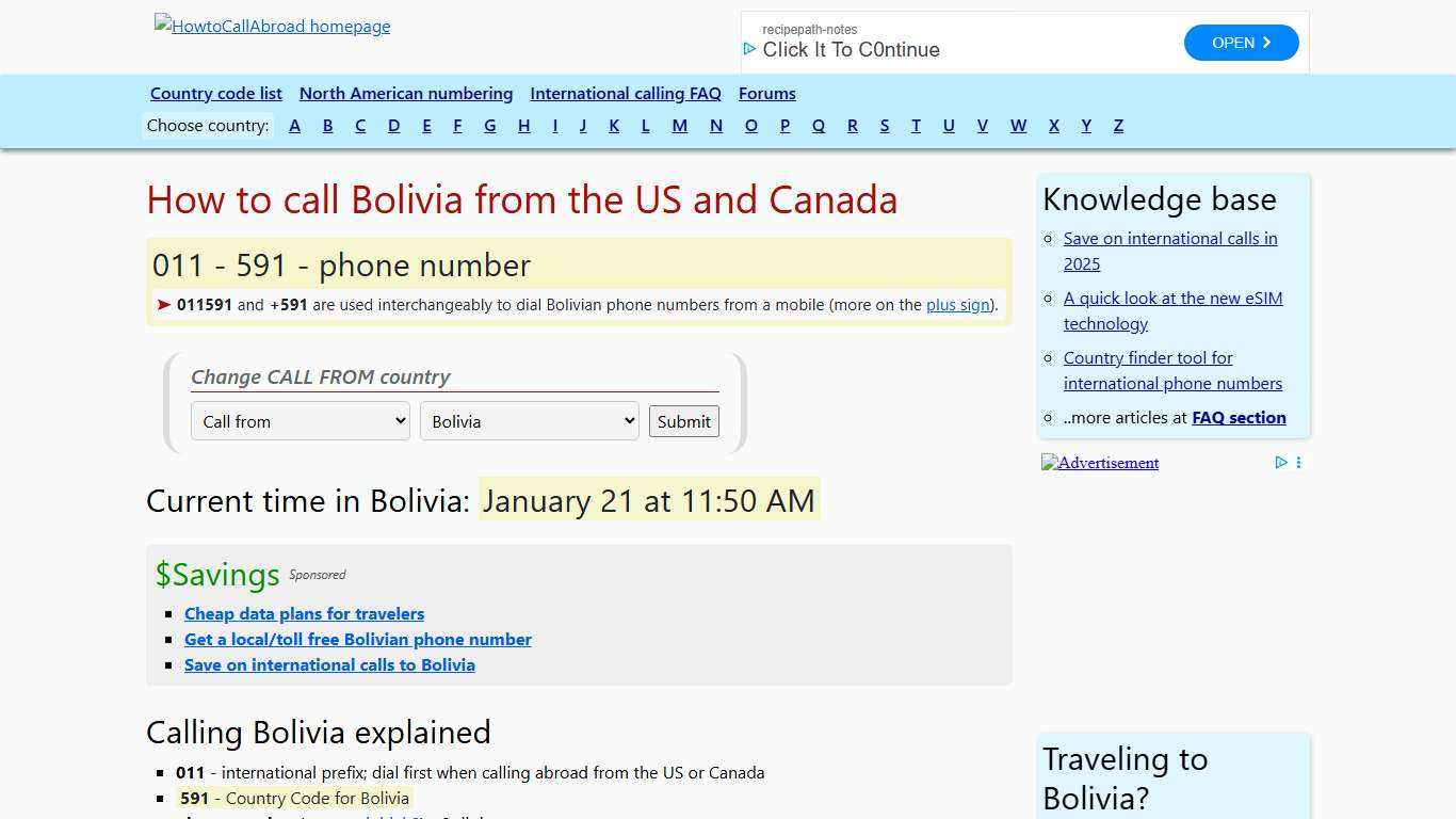 How to call Bolivia: country code, area codes, number examples